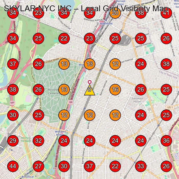 SKYLAR NYC INC GeoGrid visibility map for Security Guard Service in Bronx
